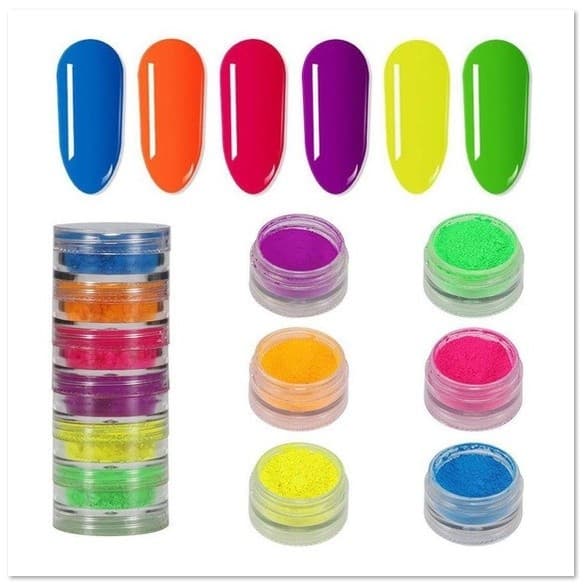 Kit 6 Pó Neon em Torre Para Decoração de Unha e Maquiagem
