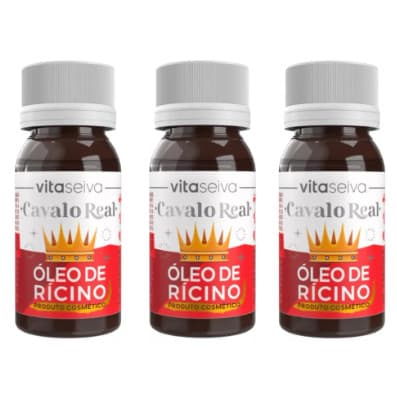 KIT 3 OLEO DE RICINO CRESCE CABELO FORTE CAVALO REAL PURO