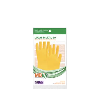 Luva de Látex Amarela para Limpeza GG - MBLife - 1 Par