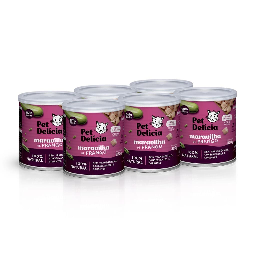 KIT 6 UNIDADES ALIMENTO ÚMIDO PET DELÍCIA MARAVILHA DE FRANGO 320G GATOS