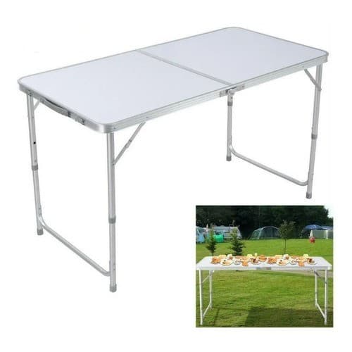 Omega Mesa Dobrável Alumínio Portátil Vira Maleta 120x60cm Cor Branco