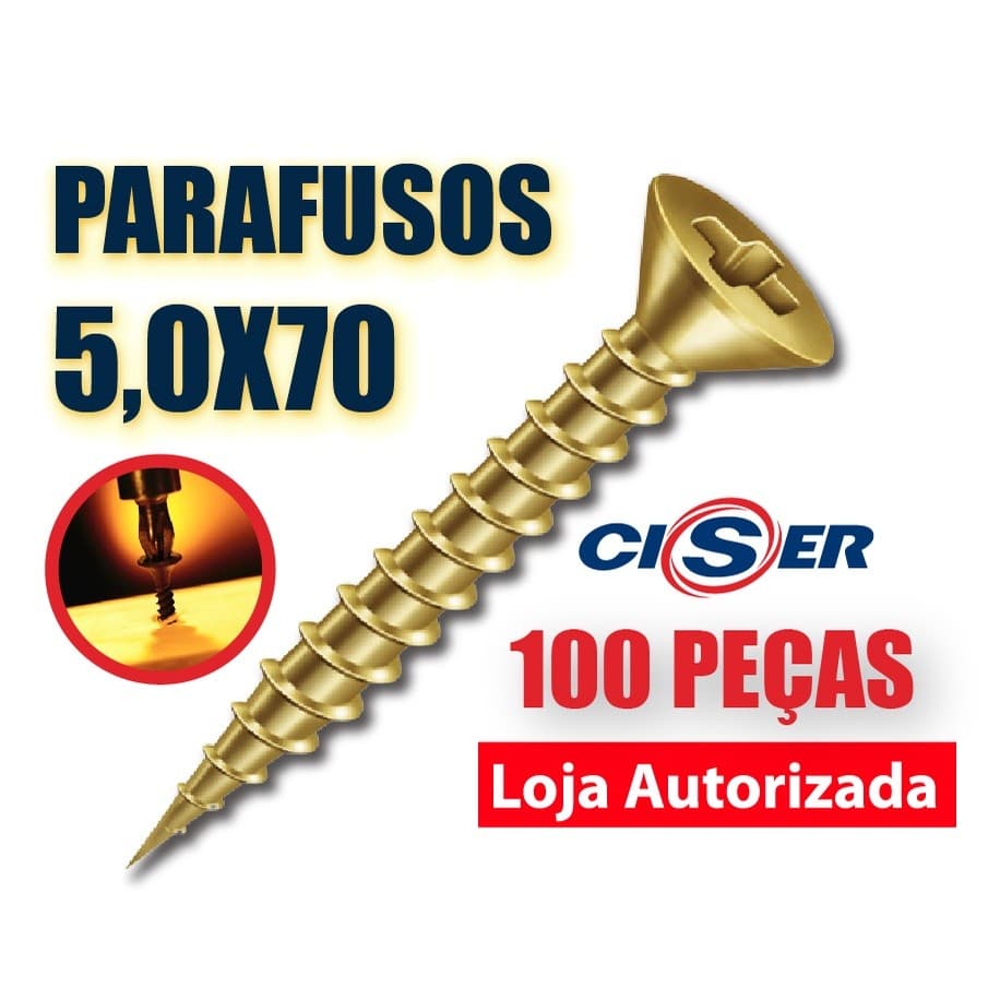 Parafuso 5,0 X 70 Chipboard Chata Phillips para Madeira - CISER CAIXA COM 100 peças - 5 0 x 70