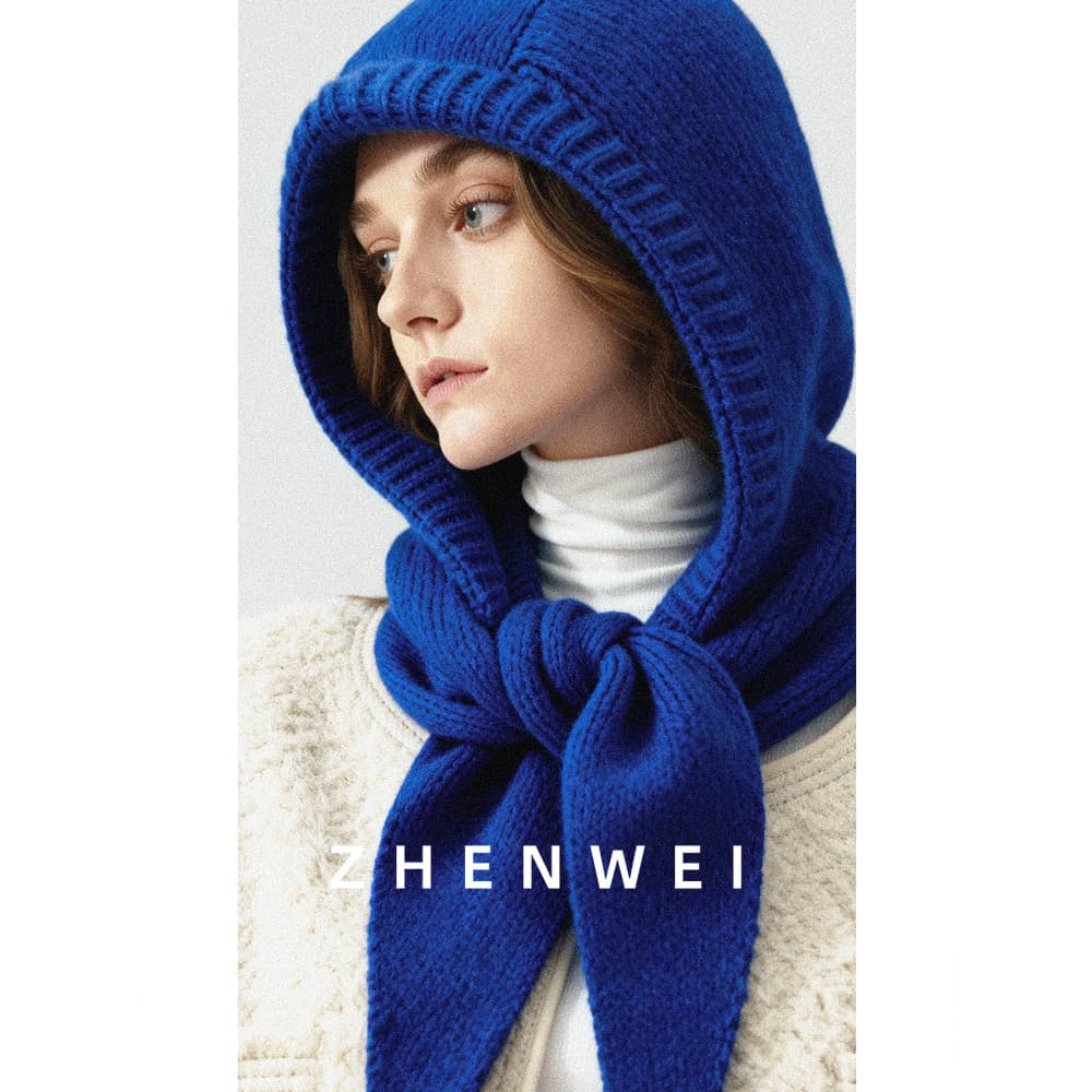 Chapéu Balach Lafa de lã pura Klein Chapéu azul cachecol chapéu de malha integrado feminino chapéu de lã babador de inve