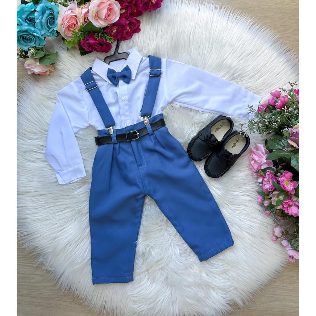 Conjunto Meninos Miss Cherry Leo Suspensorio Azul