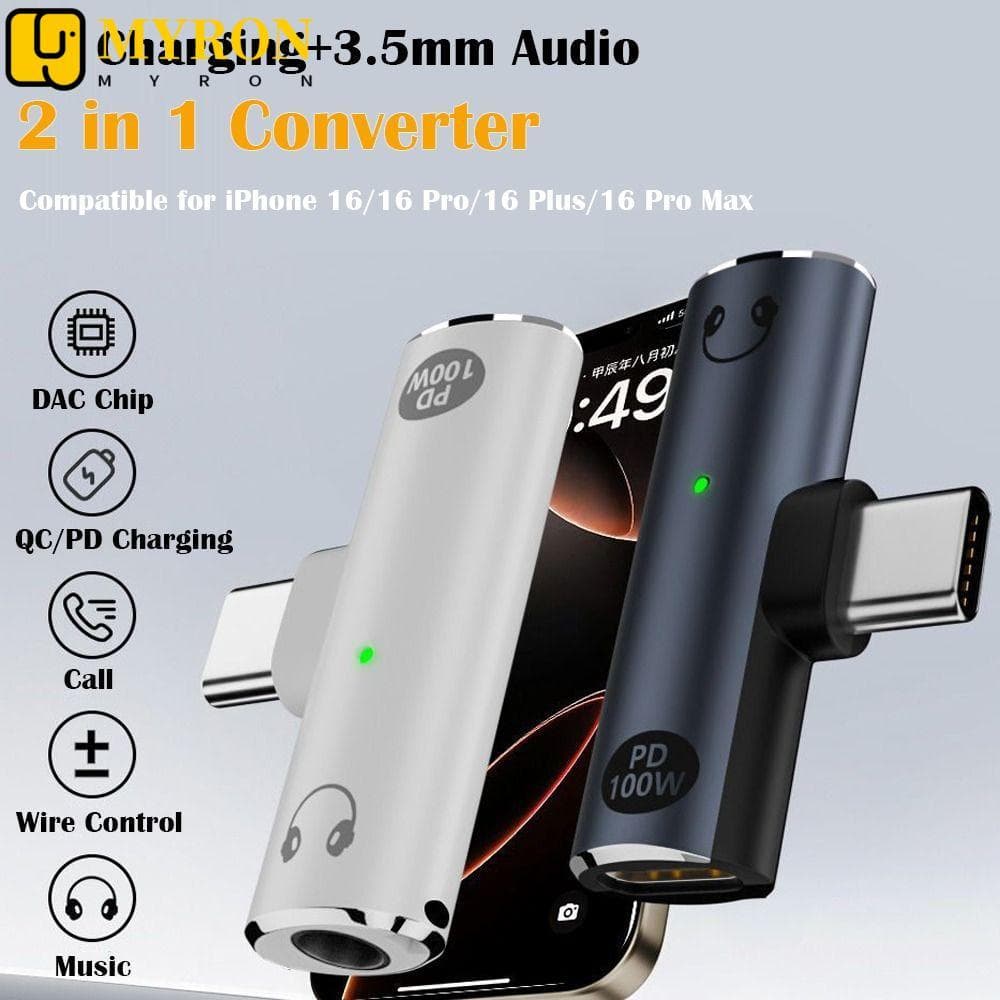 Adaptador De Áudio MYRON1 USB Tipo C , Conversor De Fone De Ouvido-De Carregamento Rápido PD 100W , Porta De 3.5 Mm Para