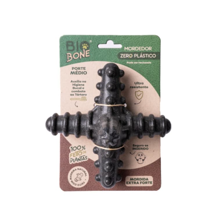 Mordedor Asterisco Bio Bone Grande  Madeira Natural, 100% Vegetal, Mordida Extra Forte E Higiene Bucal