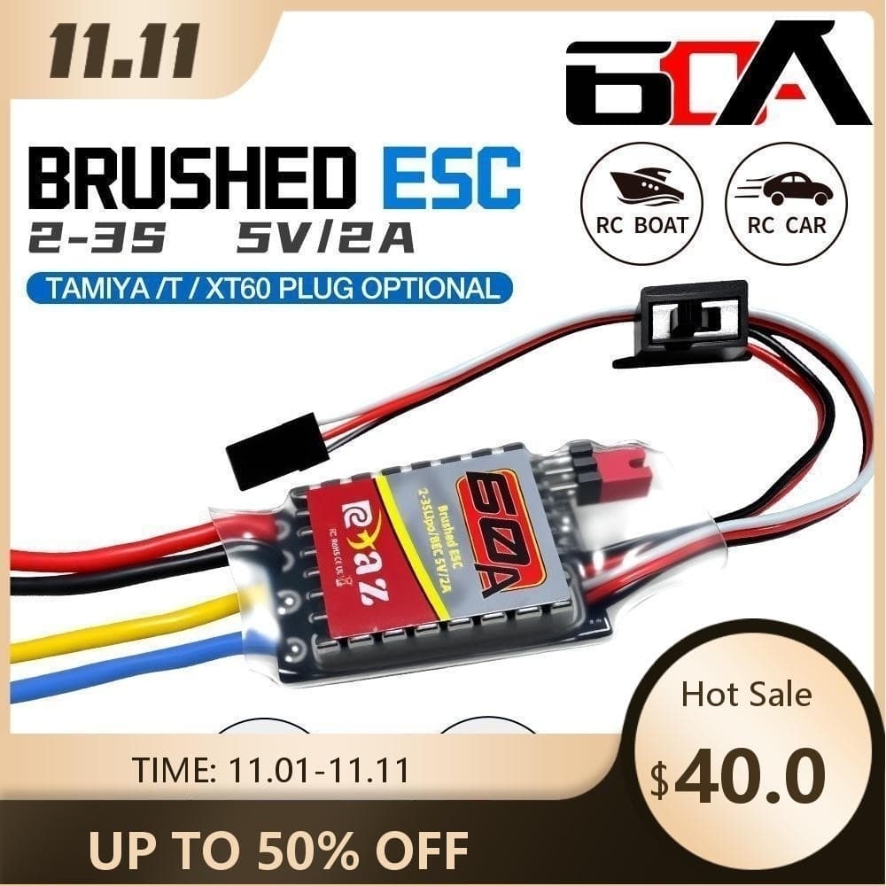 9IMOD 60A ESC Escovado 2-3S 5V/2A Tamiya/T/XT60 Plug Opcional Para Motores Escovados 380/390/540/550 Carros 1/16 1/12 1/