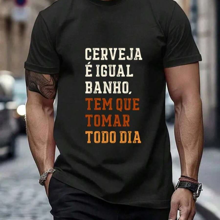 Camiseta Básica Cerveja é Igual Banho Camisa Unissex Masculino Feminino 100% Algodão Premium Casual