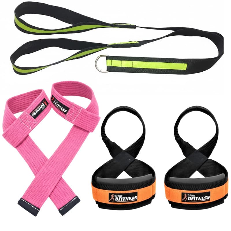 Kit Treino Pesado: 1 Par Strap 8 + 1 Par Strap Algodão + 1 Puxador TRX Academia Musculação