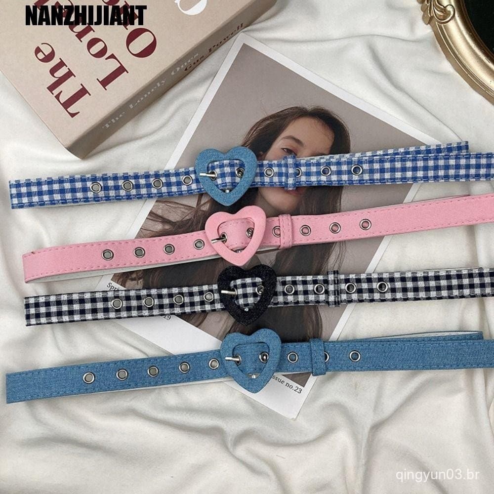 Cinto Feminino Temperamento Personalidade Design De Moda Treliça Forma Amor Couro PU Pano Coração Fivela