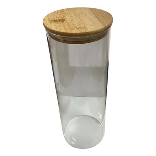 Pote De Hermetico Vidro Borossilicato Liso 1800ml Transparente Com Tampa Cor Madeira Natural