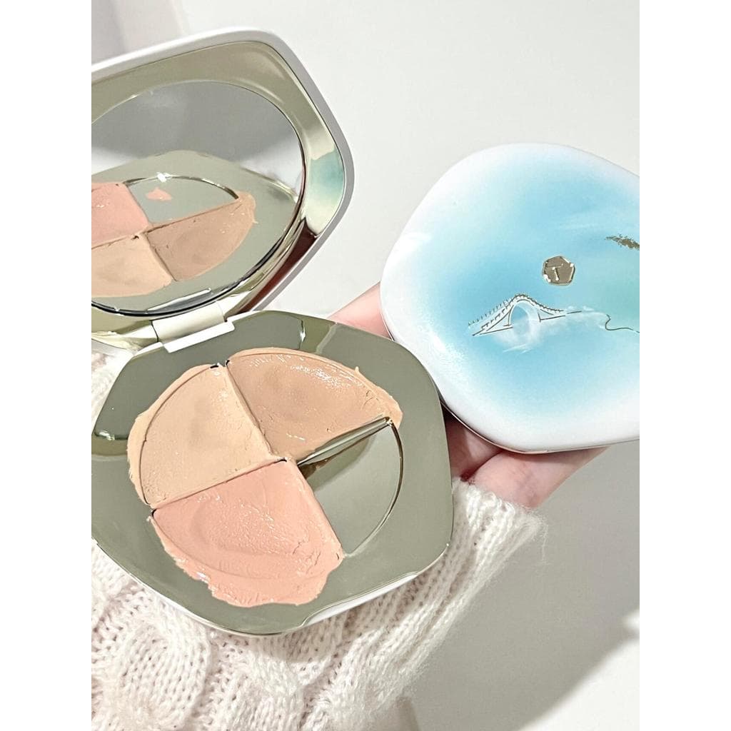 Corretivo Luar Branco!Caitang Corretivo Tricolor Corretivo Paleta Capa Olheiras Marcas de Acne Cor Salmão TIMAGE Veludo