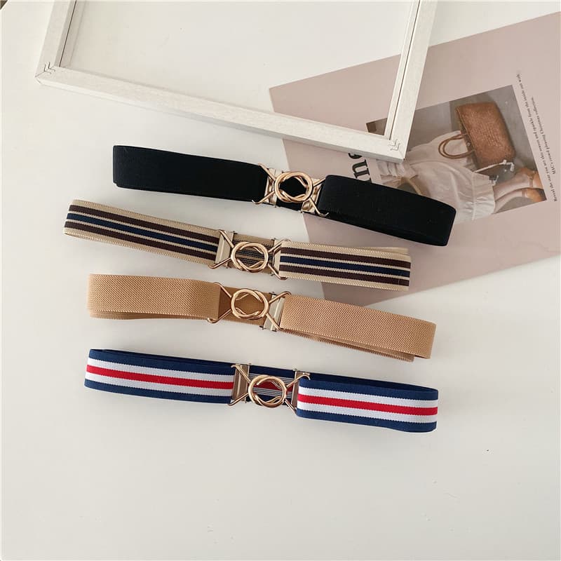 Versão coreana com cinto de saia feminino elástico decoração All-Match casaco saia europeu americano moda cinto camisola