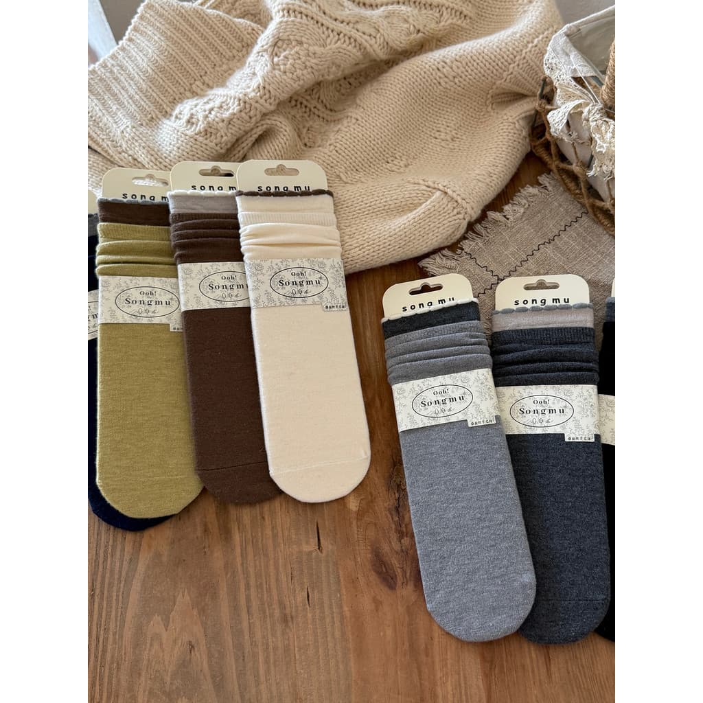 Mulberry seda lã sentir macio ceroso meias femininas meados de tubo meias contraste cor renda pele-amigável outono inver