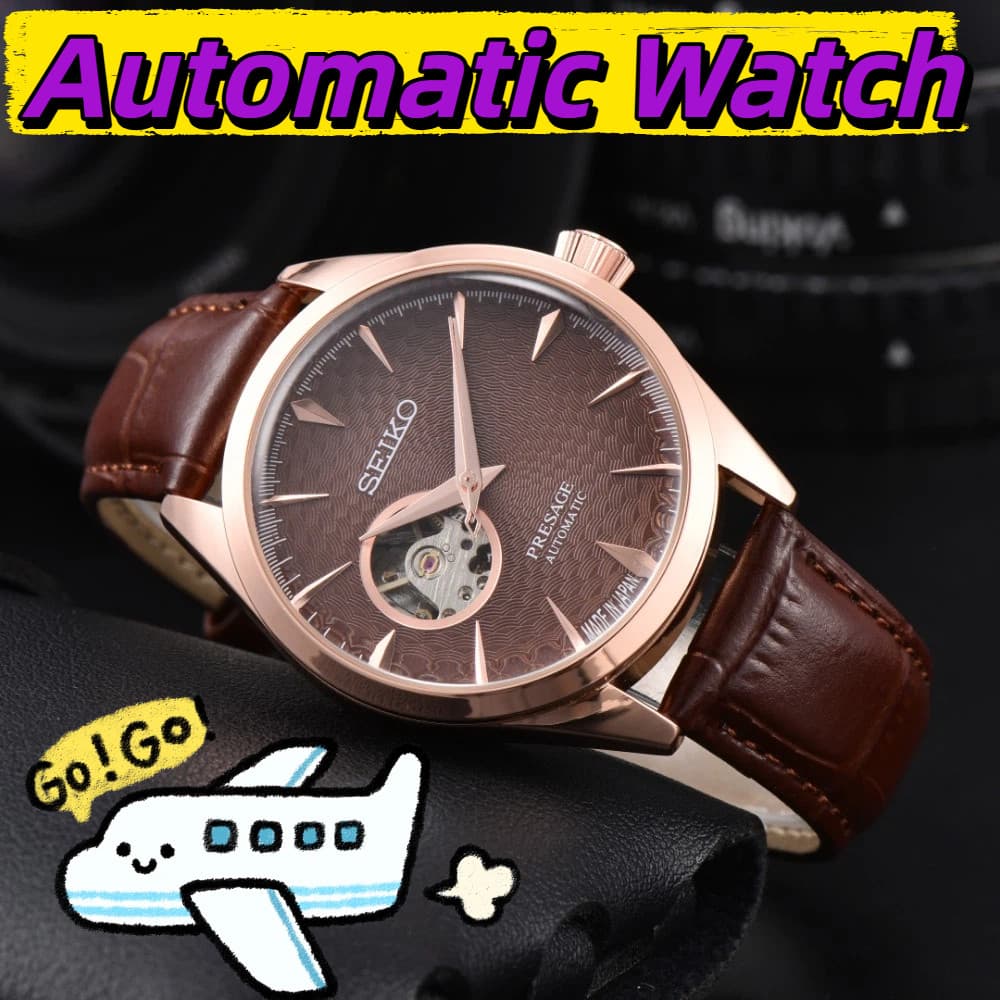 Nova moda automática mecânica movimento oco SKO cinto relógio masculino