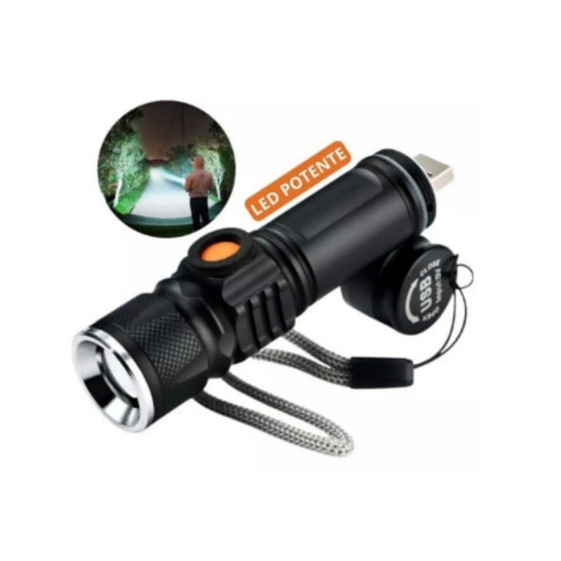 Mini Lanterna Tática Militar Longo Alcance T6 LED Recarregável USB Luz Branco