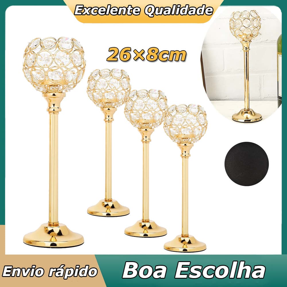 26x8cm Castiçal de Cristal Brilhando Castiçais Votivos Tealight Metal e Cristal de para Aniversário Amigos Parentes 4pçs
