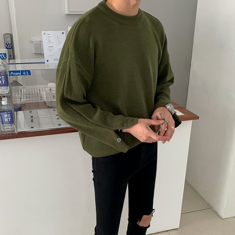 MRCYC Outono Inverno Suéter Masculino Estilo Coreano Solto Cor Sólida Camisa de Fundo ins Manga Moderna Fenda Malhas Pre