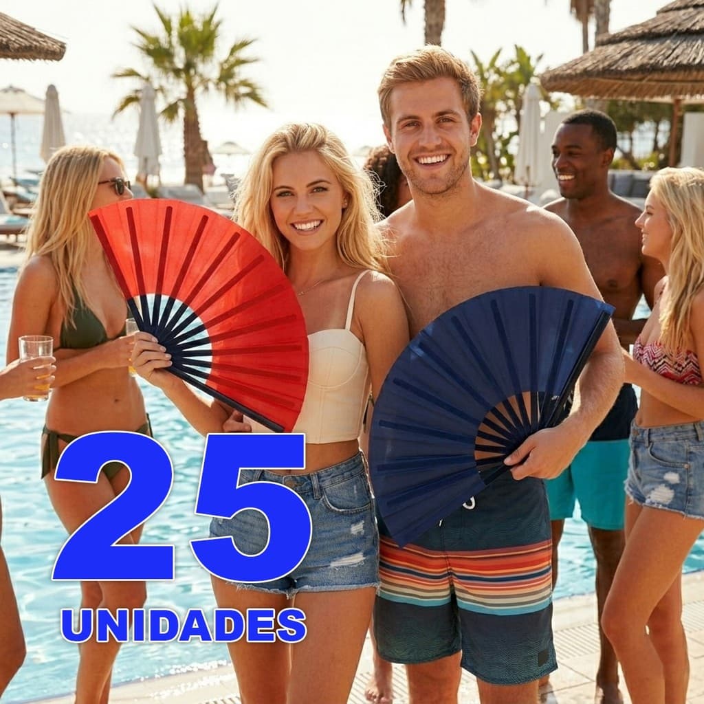 Kit 25 Leques Dobráveis Portáteis Ventilador de Mão Cores Sortidas Festa Praia Revenda
