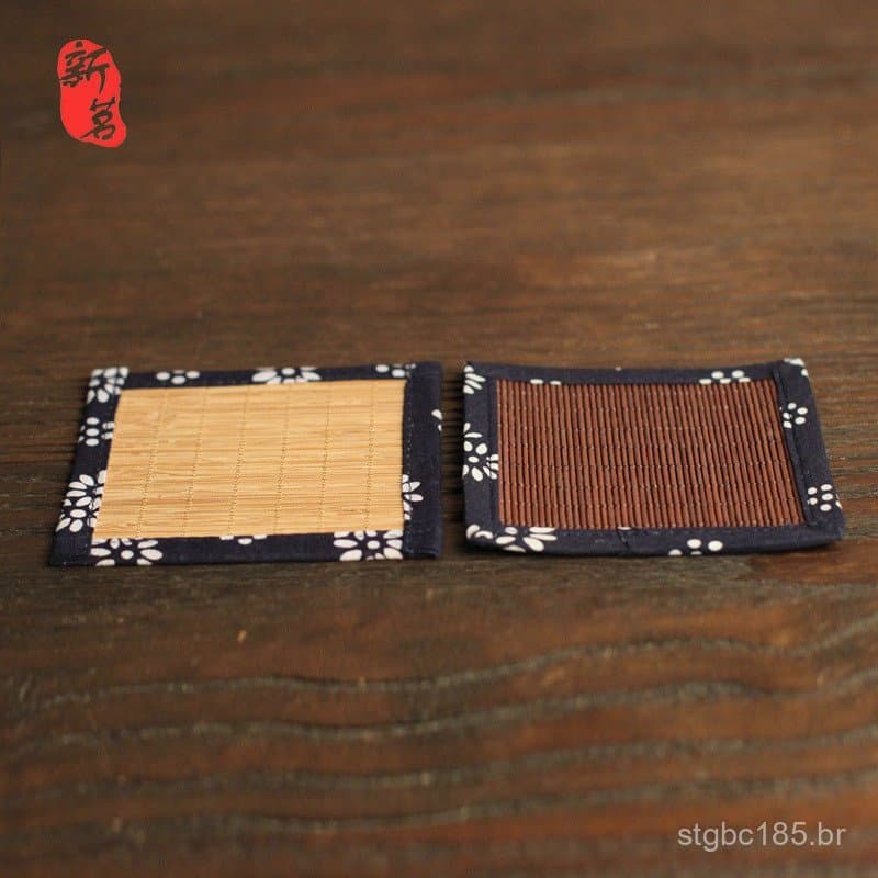 Tapete de chá de tecido azul e branco em estilo Zen natural, tapete de bambu revestido de tecido, cortina de chá de teci