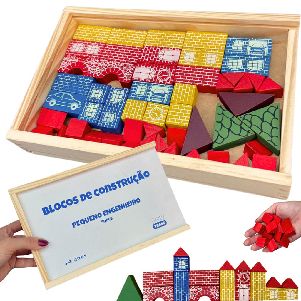 Blocos de Construção Colorido Premium 50 pçs Jogo Pequeno Engenheiro Arquiteto