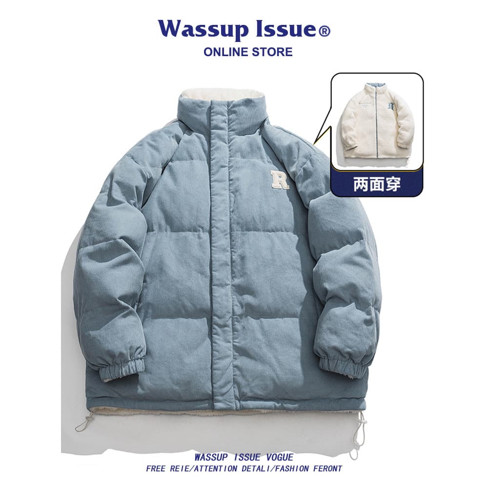 WASSUP ISSUE Jaqueta acolchoada de lã de cordeiro dupla face Jaqueta masculina de inverno pequena jaqueta acolchoada gro