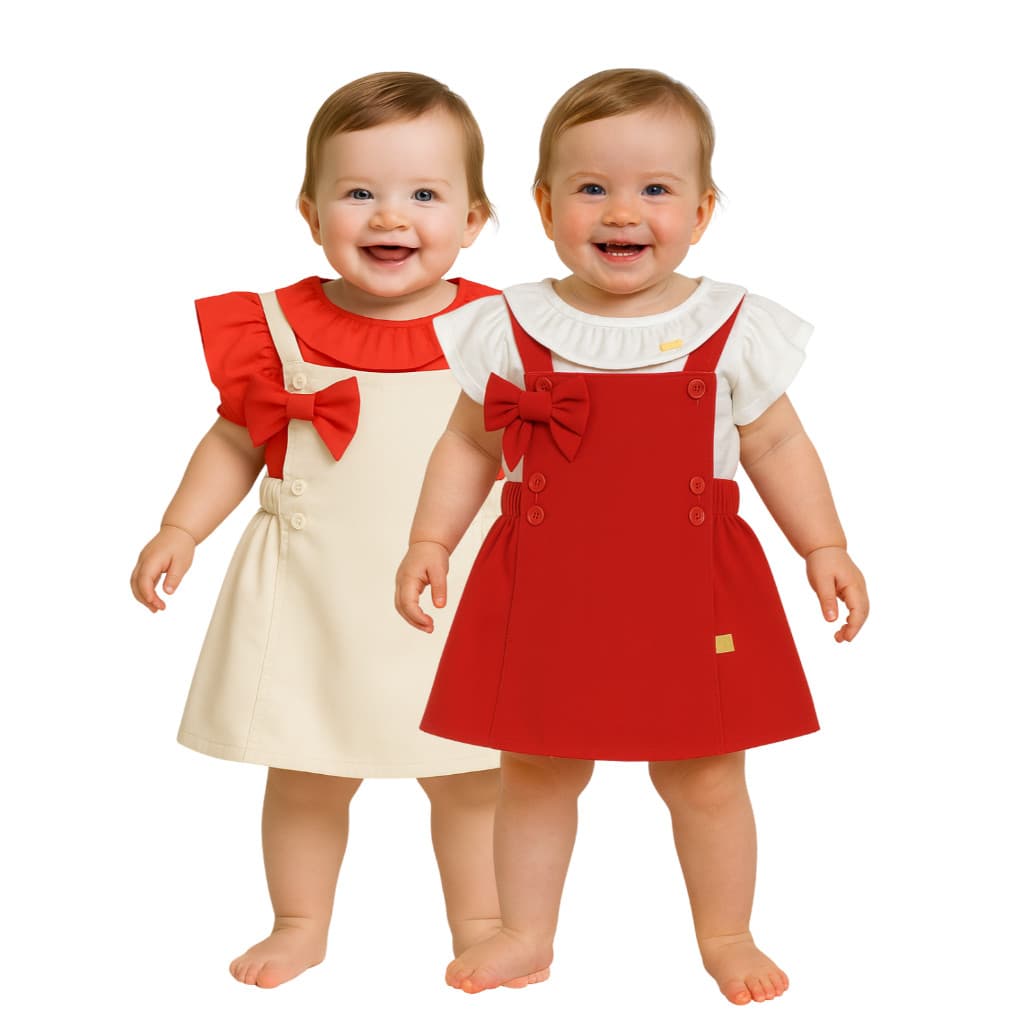 jardineira feminina charmoso conjunto blusinha + jardineira com laço e botões para meninas