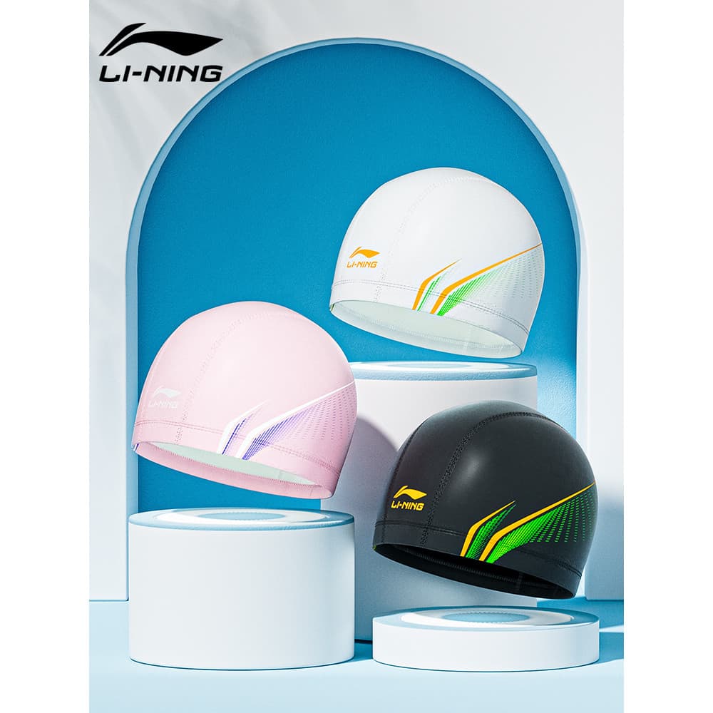 Li Ning Touca de natação masculina, tecido confortável, não astragando a cabeça, estilo adulto, cabelo longo, dedicado,