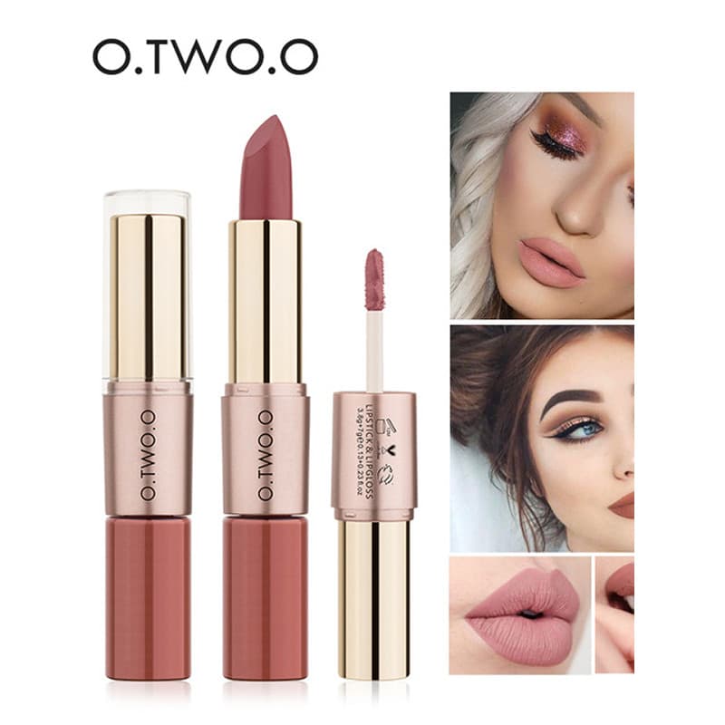 Batom fosco LipGloss Europeu Americano Fosco Batom Dupla Cabeça Batom Lip Gloss Tia Pasta de Feijão
