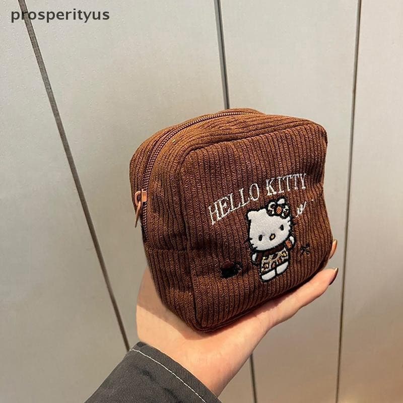 [prosperityus] Nova bolsa de moedas bordada, design da Hello Kitty, fofa, feita de veludo, fácil de transportar e guarda