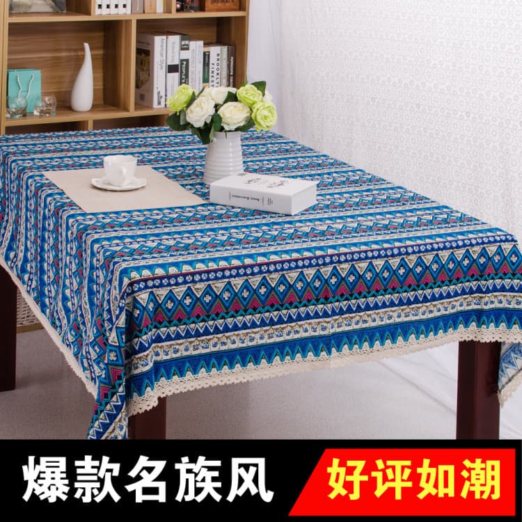 Toalha de mesa listrada em algodão-linho, estilo étnico boêmio, nas cores vermelho, verde e azul, toalha de mesa para ho