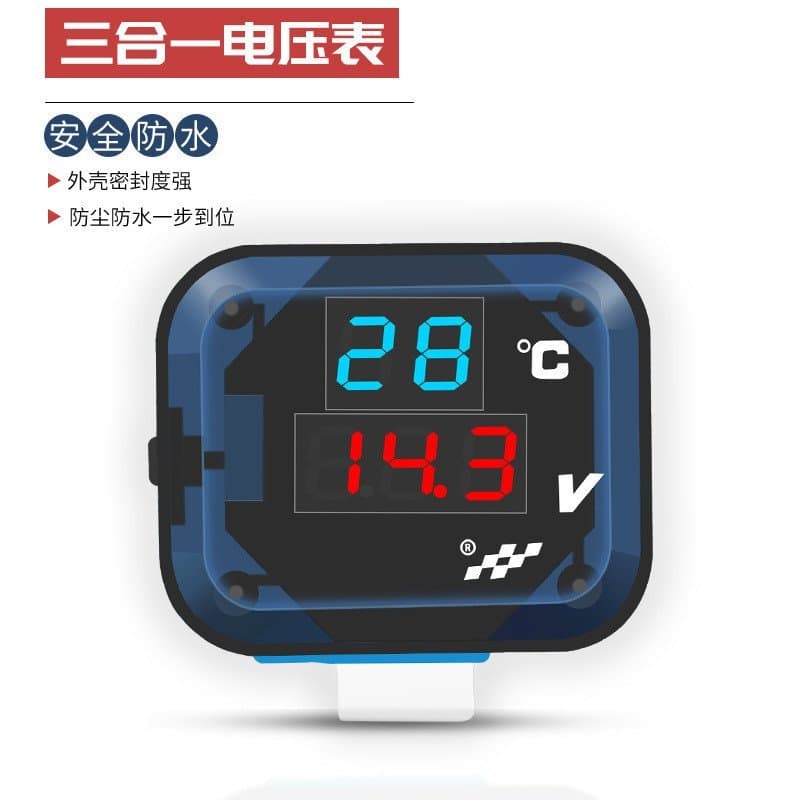 Medidor de Voltagem e Temperatura 3 em 1 com Carregador USB para Modificação de Motocicletas, Instrumento Eletrônico 12-
