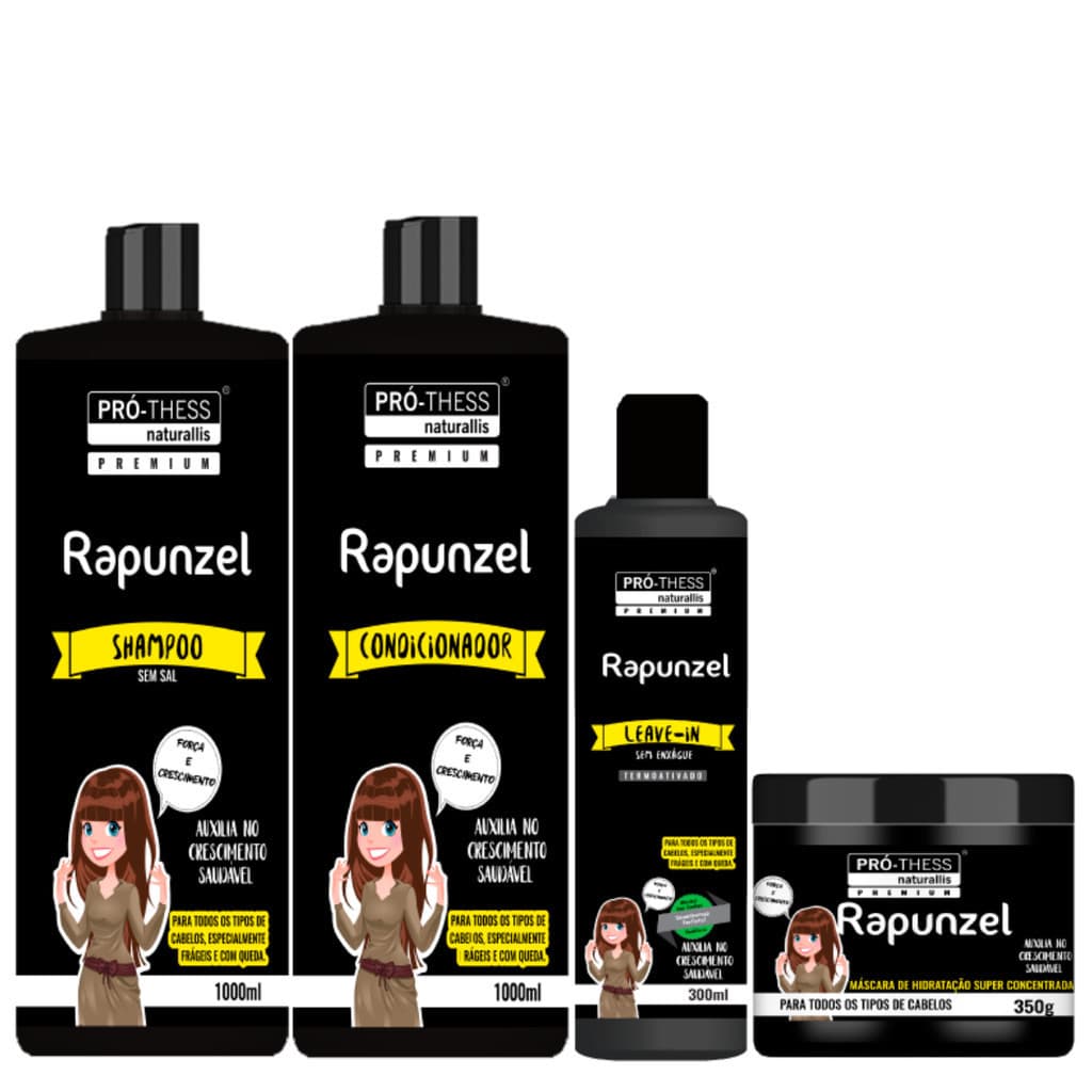 Kit Rapunzel Shampoo e Condicionador + Máscara Hidratante Capilar + Leave-in Pro Thess
