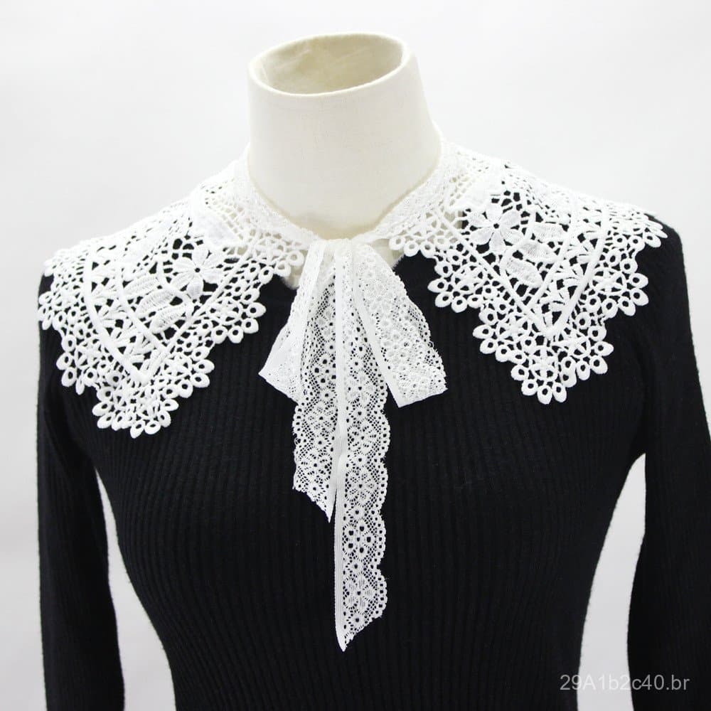 Gola falsa vazada solúvel em água, estilo popular europeu e americano, gola decorativa para vestido com design de xale v