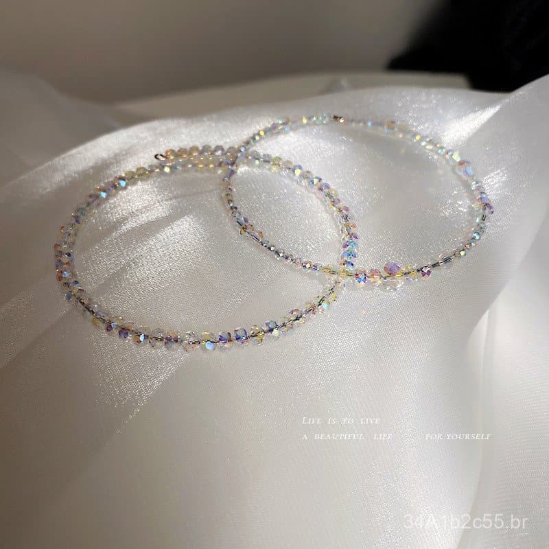 Conjunto de duas peças estilo Ins, composto por pulseiras coloridas de cristal artificial, delicadas, de luxo subtil, si