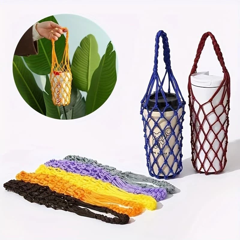 2026 Novo Saco De Malha Artesanal De 1 Peça , Suporte De Bebidas Reutilizável Copo De Café , Porta-Portátil , Decorativo