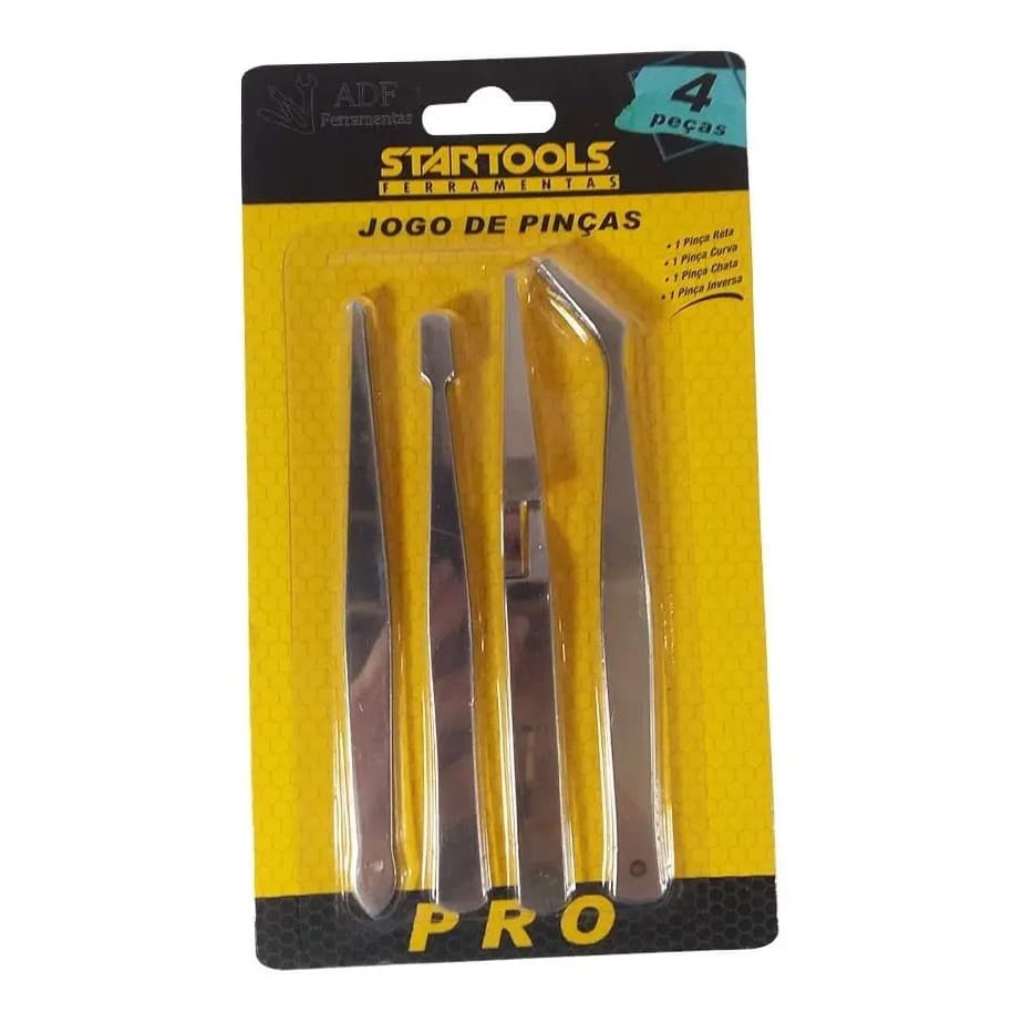 Kit Pinças Profissionais 4 Peças Aço Startools AR0296