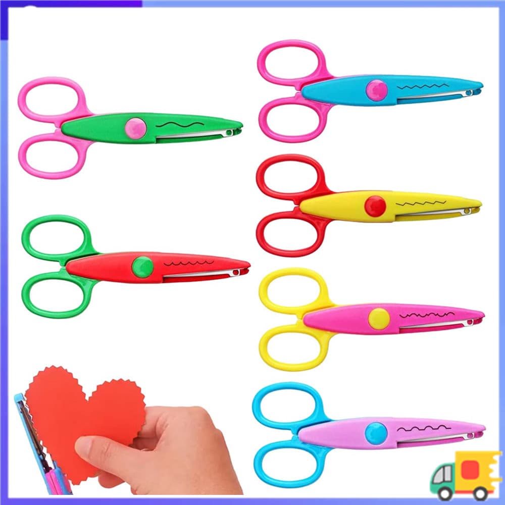 Conjunto de tesouras de segurança infantil 6 peças-6 formatos tesoura de corte de papel artesanal