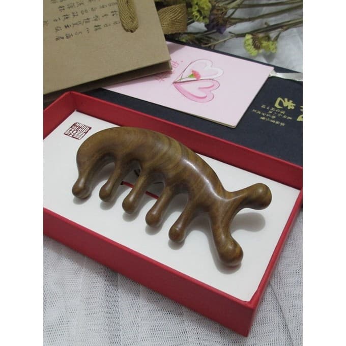 Pente de massagem portátil cabeça meridiano pente Natural verde sândalo grande pente de dente largo olho beleza Facial l