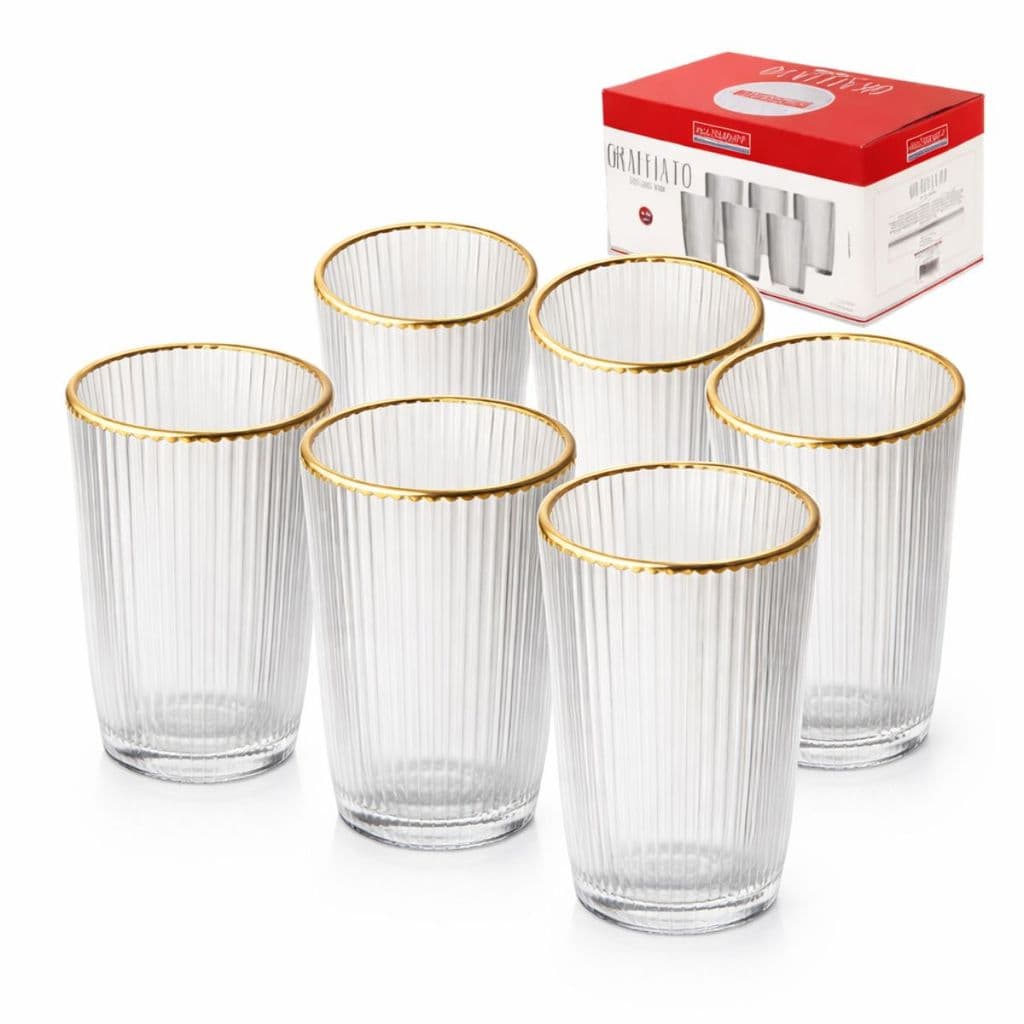 JOGO DE COPOS GRAFFIATO LONG DRINK HAUSKRAFT COM BORDA DOURADA