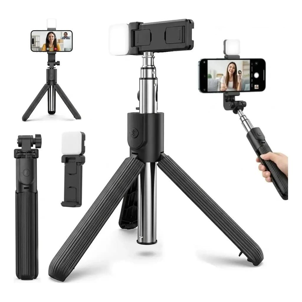 Tripé Selfie Com Luz Led Removível E Controle Bluetooth