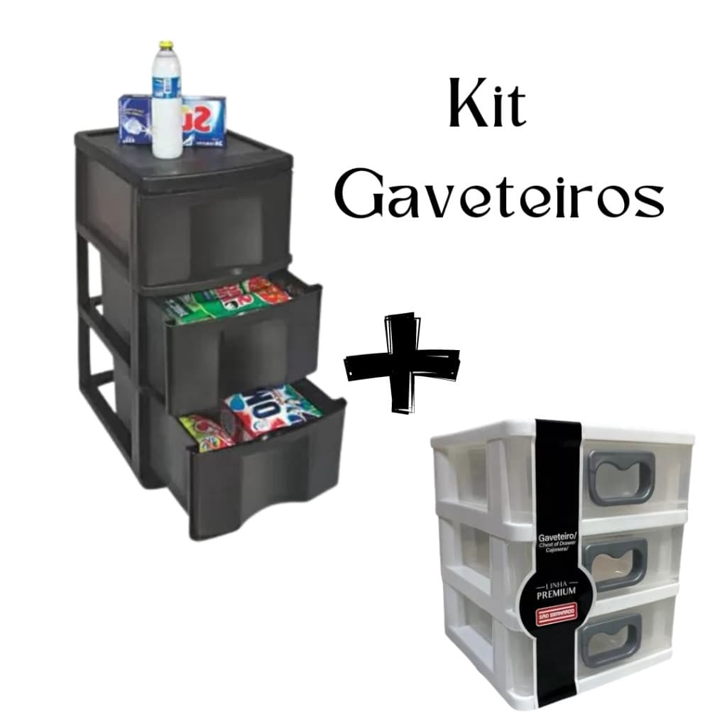 Kit Gaveteiro de Chão e Mesa GV14P/GV17 Multiuso Organização Qualquer Ambiente Resistente SB