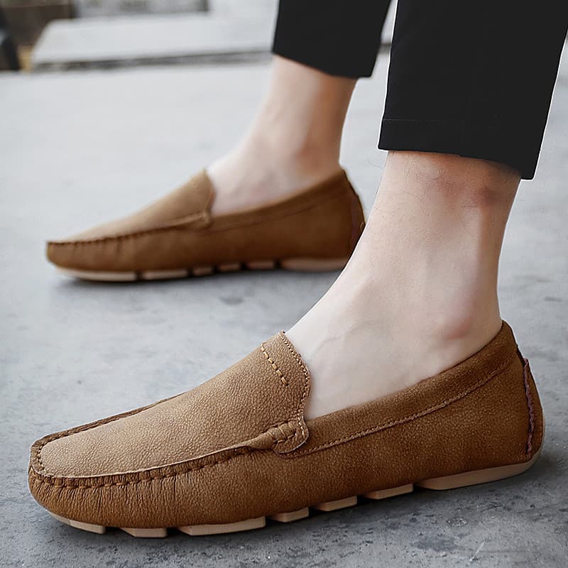 Primeira camada de couro genuíno ervilhas sapatos casuais capa pé pessoas sociais espírito cara sapatos de couro desliza