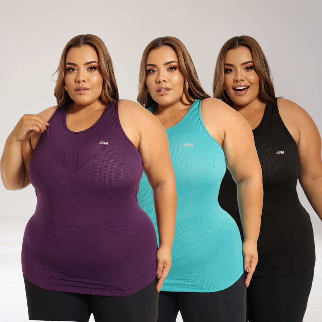 KIT 3 Regata Academia Feminina Plus Size  Dri Fit Blusa Caminhada Musculação Treino G1 G2 G3