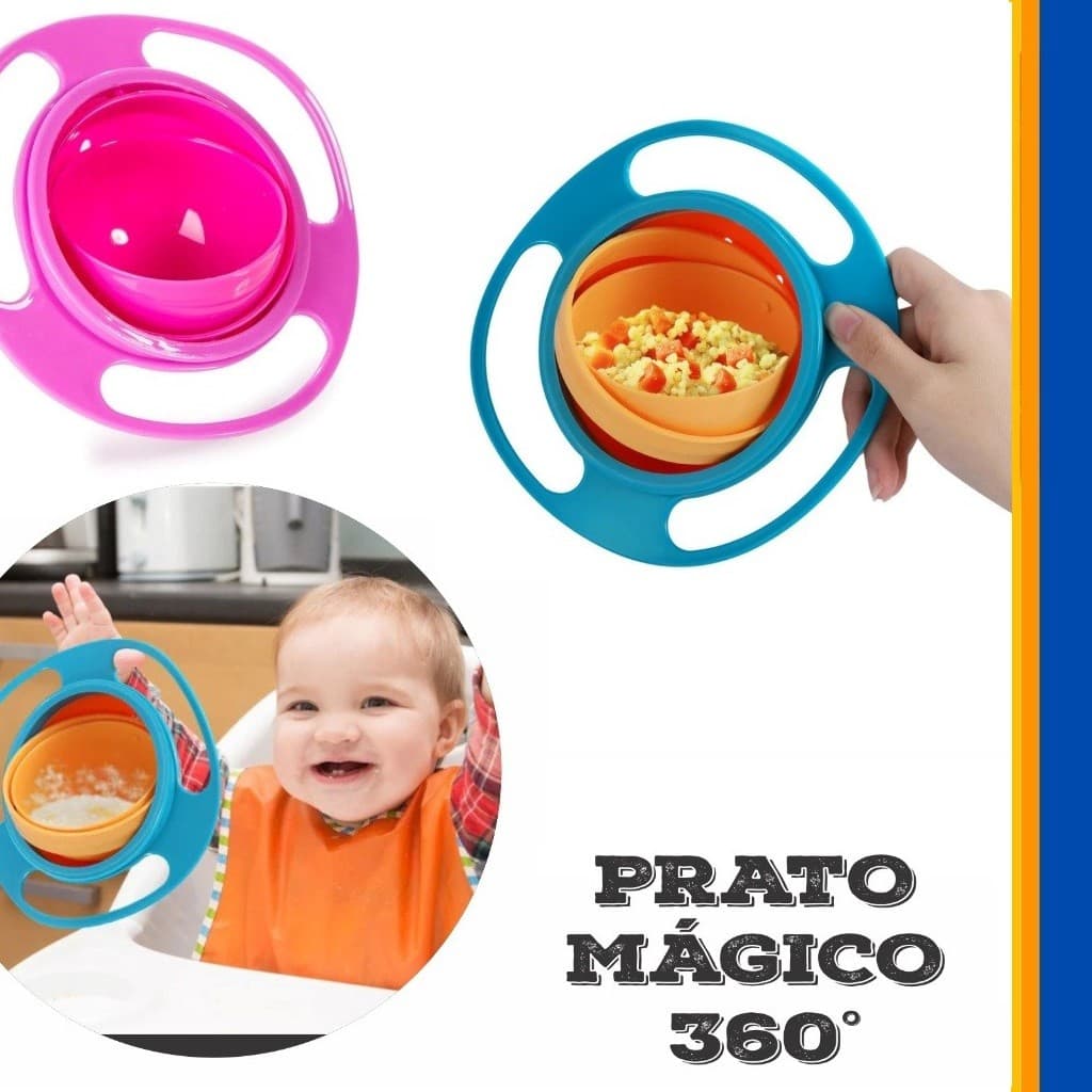 Prato Mágico Infantil Bebê Giratório 360º Alimento Não Cai nada do Prato