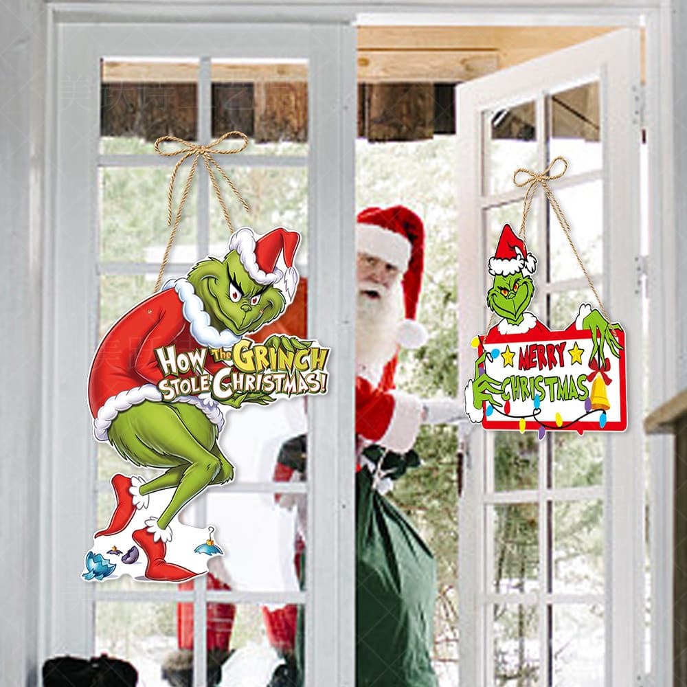 Estoque Pronto Para Mulheresfeliz Grinchmas Decorações De Natal Grinch Porta Pendurada Decoração Presente De Cabelos Ver