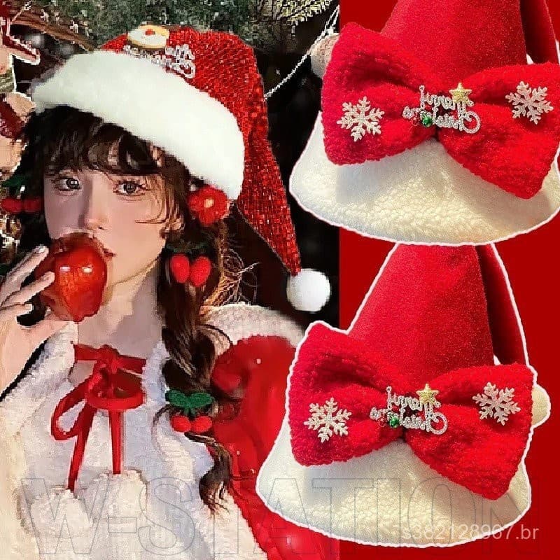 Chapéu De Natal Com Laço Grande De 1/2 Unidades-Presente De Festa De Ano Novo-Acessório Clássico De Papai Noel-Bonés Da