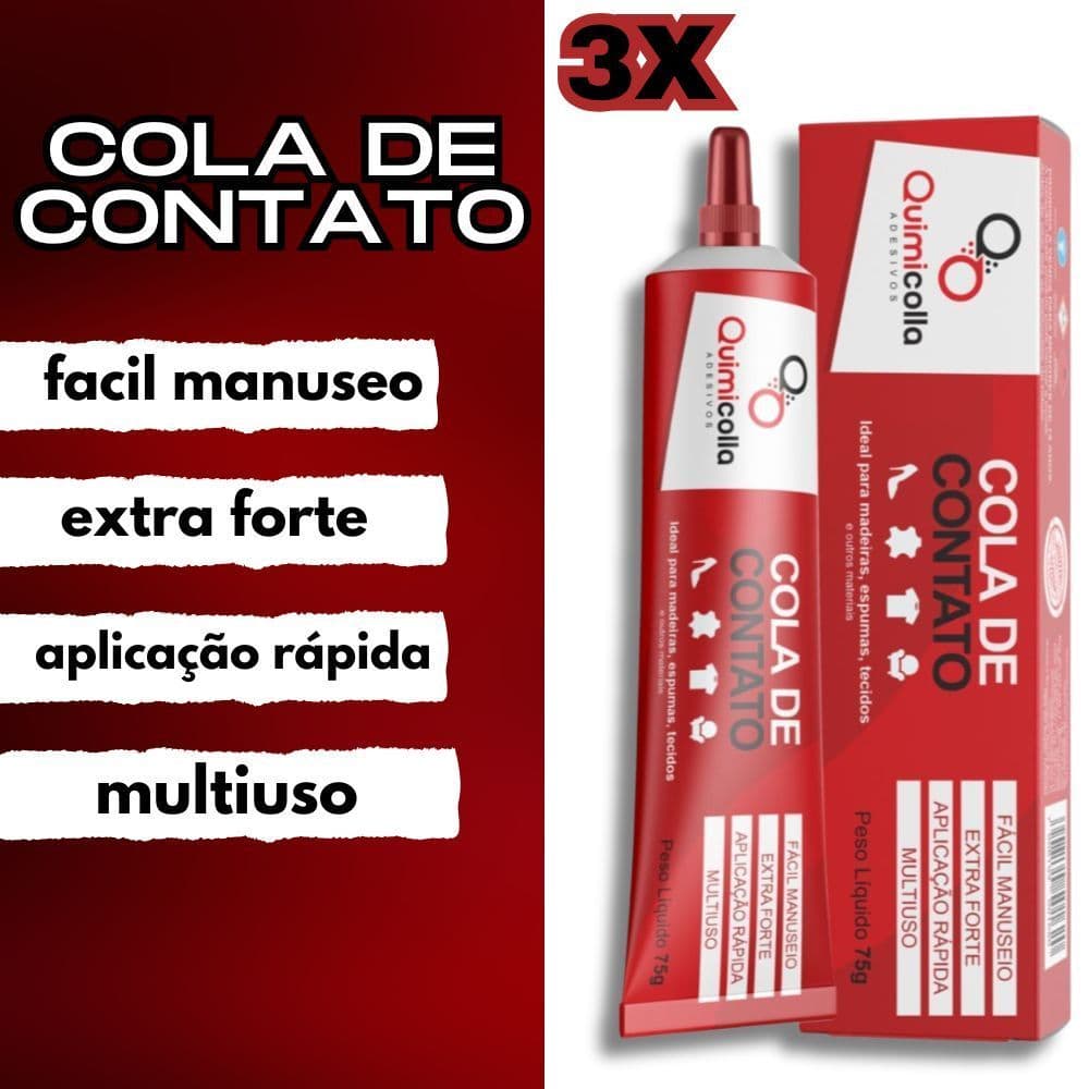 3X Cola De Sapateiro Bisnaga 75g - Quimicolla - Cola de Contato Tipo Cascola