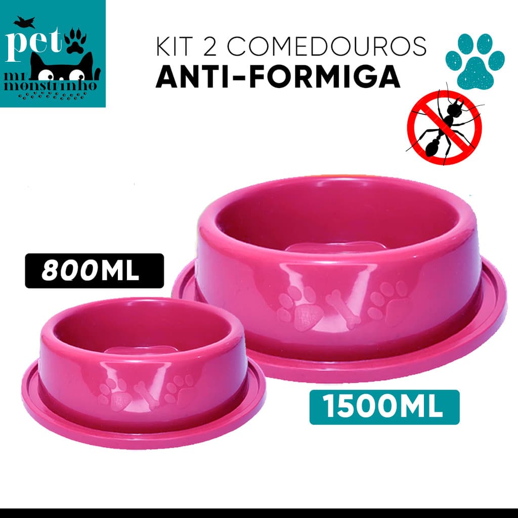 Kit Comedouro Anti Formiga Cachorro Pote Vasilha para Água e Ração 800ml 1500ml Rosa