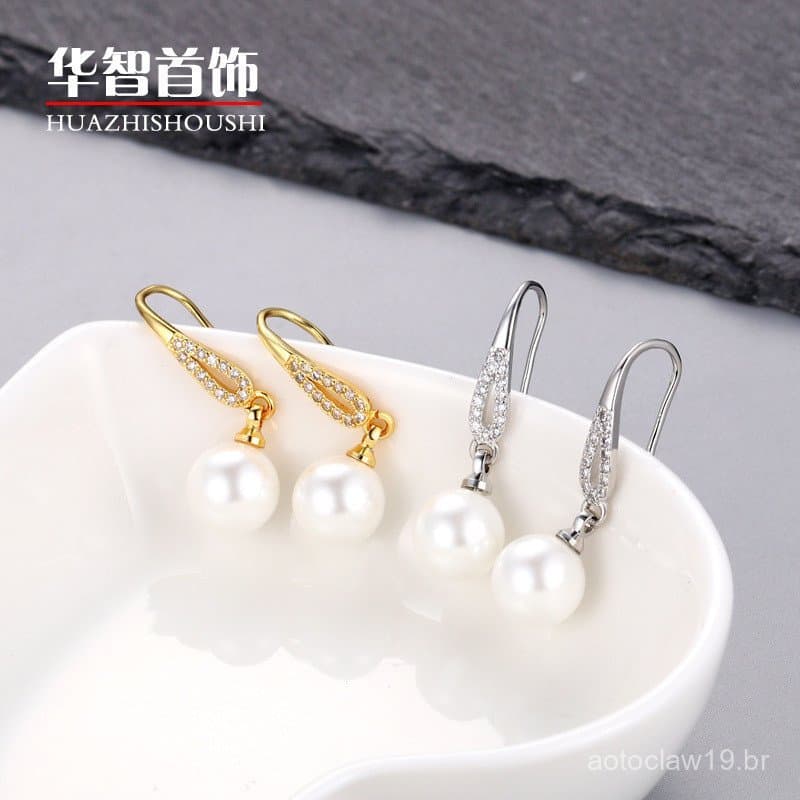 Novo estilo contas gancho de orelha pendurado versão coreana moda Micro-incrustado zircão brincos feminino DIY acessório